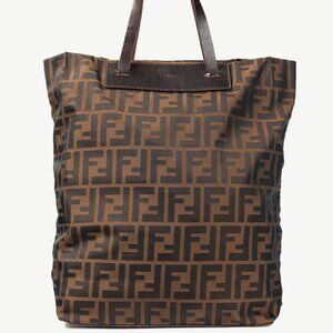 Fendi Brown Zucca Canvas Leather-Trim Snap-Closure Tote